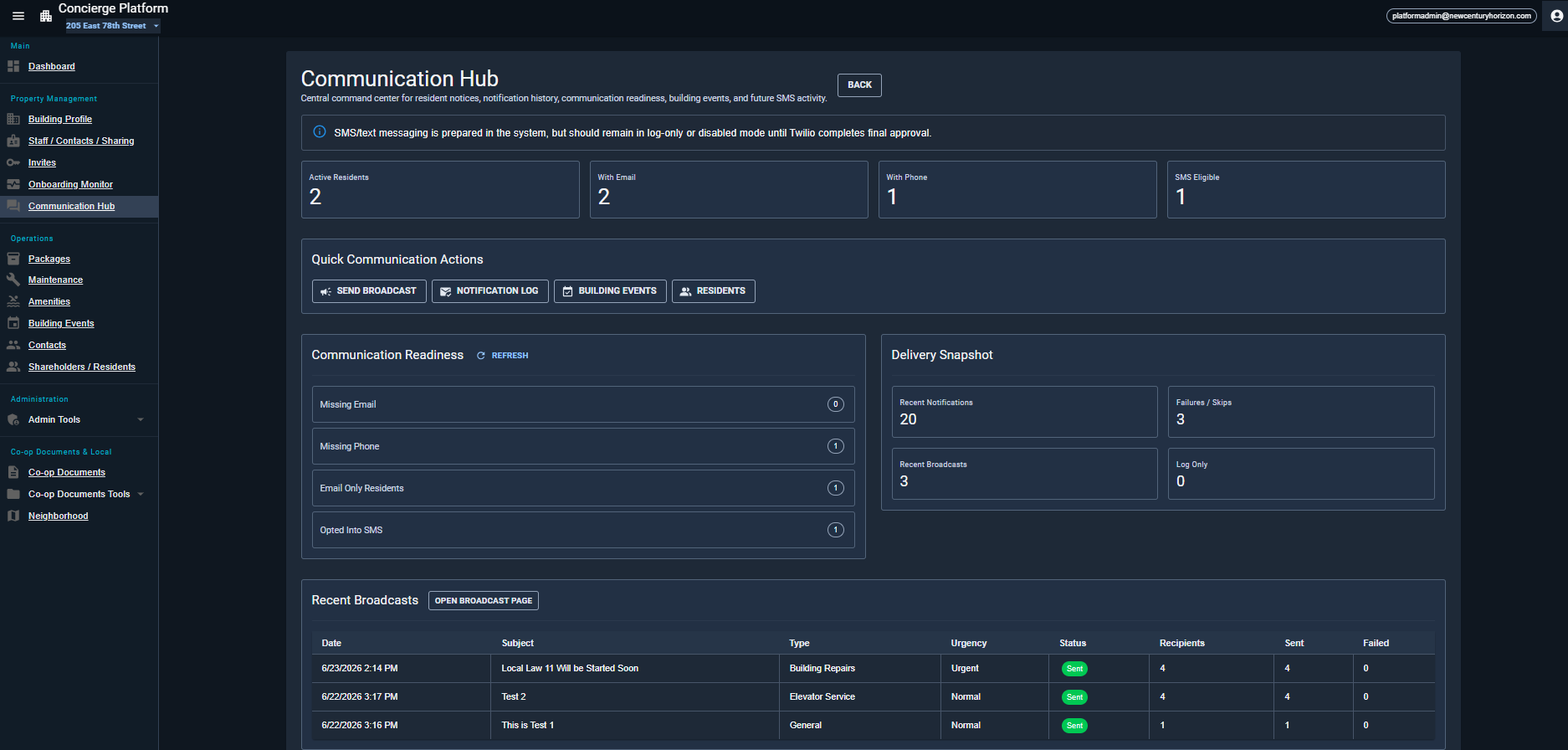 Platform admin Communication Hub A